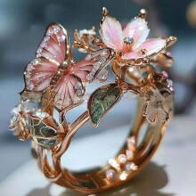 Colorful Enamel Butterfly Flower Open Ring Adjustable Alloy Fashion Jewelry Rose Gold