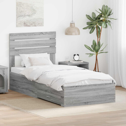 VidaXL vidaXL Bed Frame Grey Sonoma and Silver 75 x 190 cm Engineered Wood