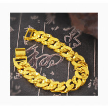 (Gold-color, 22cm) Vintage 24K Copper Cuban Link Bracelets Hip Hop Men Bracelet & Bangle Male Accessory_Special Gift