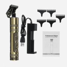 Professionele draadloze elektrische haartrimmer met 1200mAh batterij, USB-oplaadfunctie en 4 opzetkammen, draak- en feniksmotief (speciale GIF).
