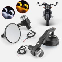 2 espejos retrovisores redondos de 22 mm (7/8 pulg.) compatible manillar con luz intermitente LED. Compatibles universalmente con motocicletas. Regal