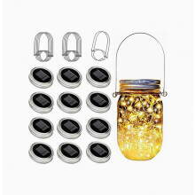 12 Pack Solar Mason Jar Lid Lights - 30 LED Firefly Fairy String Lights, Waterproof Outdoor Solar Lights with Hangers_Special Gift