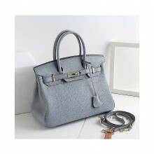 (Linen blue, 35*26*19cm) Ladies Women Leather Handbag Birkin First Layer Cowhide Leather Tote Bag Commuter Crossbody Kelly Handbag_Special Gift