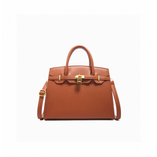 (Brown, Large) Lychee pattern Birkin bag, new niche versatile handbag_Special Gift