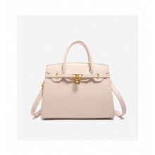 (Beige, Large) Lychee pattern Birkin bag, new niche versatile handbag_Special Gift