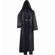 (Black, 4XL) Adult Tunic Costume compatible Jedi Outfit Skywalker Halloween Cosplay Costume Hooded Robe Cloak Full Set Unicompatiblem Three Versions_