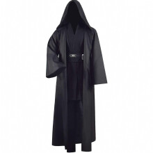 (Black, XL) Adult Tunic Costume compatible Jedi Outfit Skywalker Halloween Cosplay Costume Hooded Robe Cloak Full Set Unicompatiblem Three Versions_S