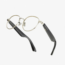 Bluetooth-Audiobrille mit Blaulichtfilter, zwei Mikrofonen, Sprachsteuerung, TR90-Rahmen, silberfarben, rund – Besonderes Geschenk