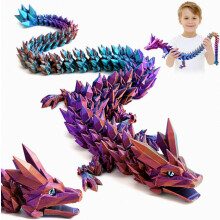 3D-geprinte drakenspeelgoed met ogen, buigbaar en flexibel, grote fidget, 61 cm grote, schitterende gradiënt kristallen draak, beweegbare edelsteen s