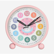 Kids Learning Alarm Clock compatible Boys/Girls , Silent Small Cute Table Clocks Battery Powered , 4 Inch Analog Alarm Clock compatible Bedrooms Pink