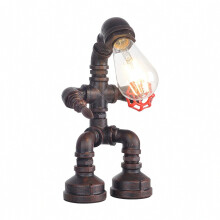 Kaj Hejmo Water Pipe Table Lamp Robot Style- Retro Industrial Steampunk Rustic Table Light- Vintage Farmhouse Desk Lamp compatible Bedroom,Office, Be