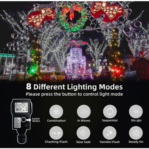 100 Cool White LEDs Multifunction Timer Clear Cable Outdoor String Fairy Lights 10M_Special Gift 1