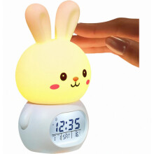 (Stekkermodel, wit) Konijnenlampje met timer | Paas-LED-klok met alarm - Tikbediening, decoratie voor kinderkamer of slaapkamer, digitale tafeltimer,