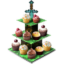 (green) Cupcake-Ständer für Pixel-Spiel-Geburtstagsparty-Dekorationen, Spiel-Partyartikel, Cupcake-Halter aus Pappe mit Tischaufsätzen