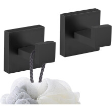 Crochets Muraux Salle de Bain Acier Inoxydable Noir Mat - Porte-Serviette et Peignoir Moderne Antirouille - Fixation Murale