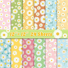 24 Sheets Scrapbook Paper 12inch X 12inch Double-Sided Bows Pattern Paper Decorative Decoupage Cardstock Daisy