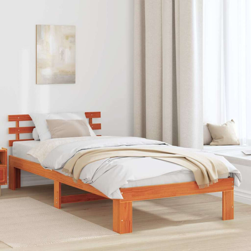 Vidaxl Bed Frame With Headboard Wax Brown 80 X 200 Cm Solid Pine Wood