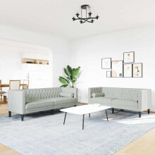vidaXL Living Room Couch 2 pcs Light Grey 194 x 74.5 x 70.5 cm Velvet