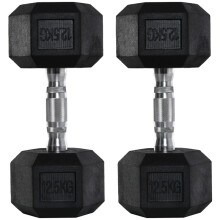 2x12.5kg Rubber Hex Dumbbells for Home Gym