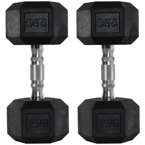 2x12.5kg Rubber Hex Dumbbells for Home Gym