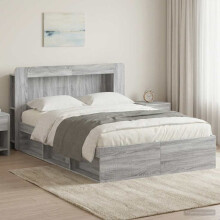 vidaXL Bed Frame with Storage Grey Sonoma 140 x 190 cm Engineered Wood