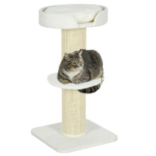 2-Tier Sisal Cat Tree with Sherpa Basket & Cream Posts