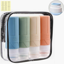 Ensemble de 4 flacons de voyage en silicone de 100 ml, étanches et rechargeables, conformes aux normes TSA, pour shampoing, lotion et après-
