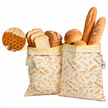 Lot de 2 sacs à pain réutilisables en cire d'abeille avec fond à soufflet, fermeture éclair et clip pour conserver le pain frais