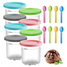 Ensemble de 8 pots à glace avec couvercles, pots de conservation réutilisables avec cuillère pour glaces maison