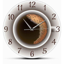 Horloge murale tasse à café 30 cm, horloge à quartz silencieuse, décoration nordique pour cuisine et salon