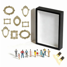 Boîte à souvenirs miniature à monter soi-même pour photos et souvenirs, comprenant 8 mini cadres dorés et 8 figurines aléatoires, éclairage