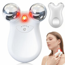 Mini masseur facial, microcourant et lumière rouge, 4 modes en 1 pour raffermir, hydrater, soigner les pores, lutter contre les rides, et af