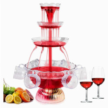 Fontaine à boissons décorative et stable à 3 niveaux avec lumière LED, 5 gobelets réutilisables, idéale pour les enfants et les adultes. Fac