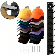 Lot de 2 supports muraux pour casquettes, organisateur de casquettes de baseball auto-adhésif, sans perçage, rangement pour chapeaux, noir