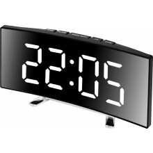 Réveil numérique incurvé à LED, écran miroir 6 pouces, alimentation USB ou piles, affichage de la température, fonction snooze, mode nuit