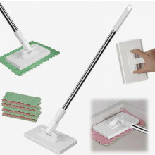 Balai à franges automatique avec pince de fixation, changement de lingette en un clic, 10 lingettes en microfibre réutilisables pour le nett