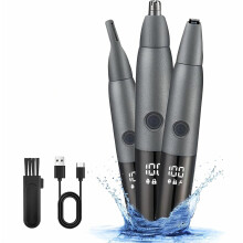 Tondeuse à poils de nez électrique 3 en 1, outil de soin pour hommes rechargeable avec écran LED, étanche, idéale pour les voyages.