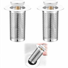 Lot de 2 bouchons de vidange pour lavabo avec attrape-cheveux, crépine de vidange escamotable et panier amovible, compatible avec les bondes