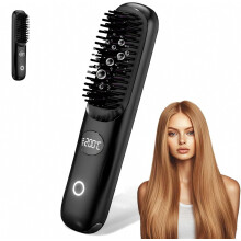 Lisseur et peigne à boucler sans fil, peigne chauffant en céramique, écran LCD, chauffe rapide, protection des cheveux, double usage