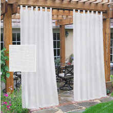 Ensemble de 2 rideaux d'extérieur en lin, imperméables, filtrant la lumière, occultants, à pattes, blancs, 132 x 274 cm, pour terrasse