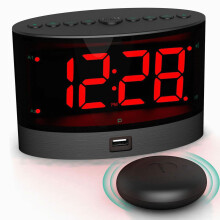 Réveil sans fil pour gros dormeurs et malentendants, son extra fort, portée de 9 m, double alarme, écran LED 5,5 pouces à luminosité réglabl