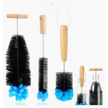 Lot de 3 goupillons de nettoyage pour bouteilles en verre et en plastique, poils rigides, embout en mousse, poignée ergonomique, 35 cm de di