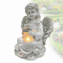 Ange commémoratif solaire, figurine d'ange avec lanterne, résistante aux intempéries, pour cimetière et jardin. Lampe décorative LED pour ci