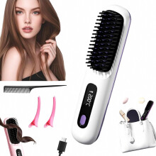 Brosse lissante sans fil avec technologie céramique et ionique, 3 réglages de température, écran LCD, chargement USB-C, Por