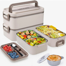 Boîte à lunch isotherme à double paroi en acier inoxydable de 2 L, contenant étanche avec couverts et bol à soupe pour le travail, l'école e