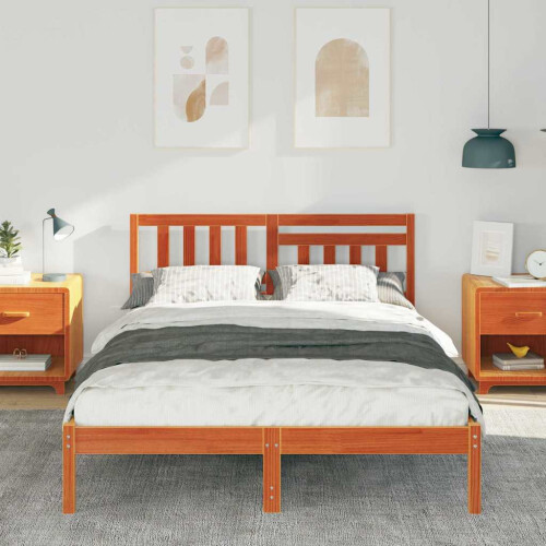 VidaXL vidaXL Bed Frame with Headboard Wax Brown 120 x 190 cm Solid Pine Wood 1