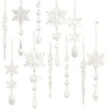 10pcs Acrylic Crystal Christmas Ornaments Set - Shiny Snowflake and Icicle Decorations for Tree, Chandelier