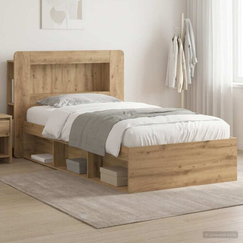 VidaXL vidaXL Bed Frame with Storage Artisan Oak 75 x 190 cm Engineered Wood