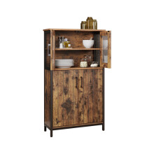 Storage Cabinet - Steel Frame - Rustic Brown and Black - Adjustable Shelf and Glass Doors