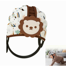Breathable Baby Crawling Helmet, Adjustable Shock-Resistant Toddler Head Protector, Lightweight Cotton EVA, Brown Lion